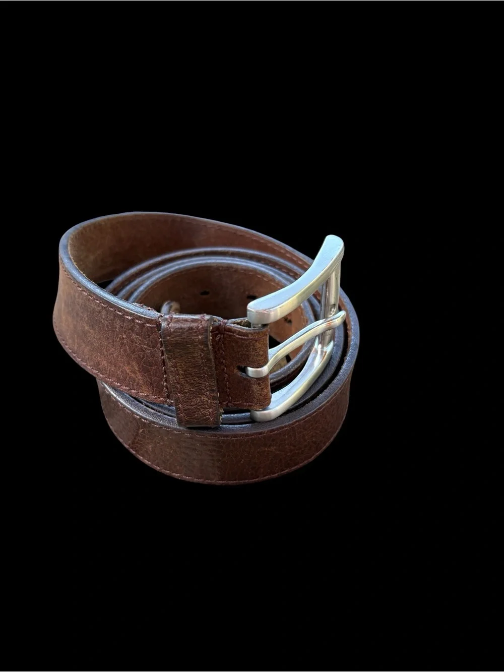 Men's Brown Leather Belt with Silver Buckle